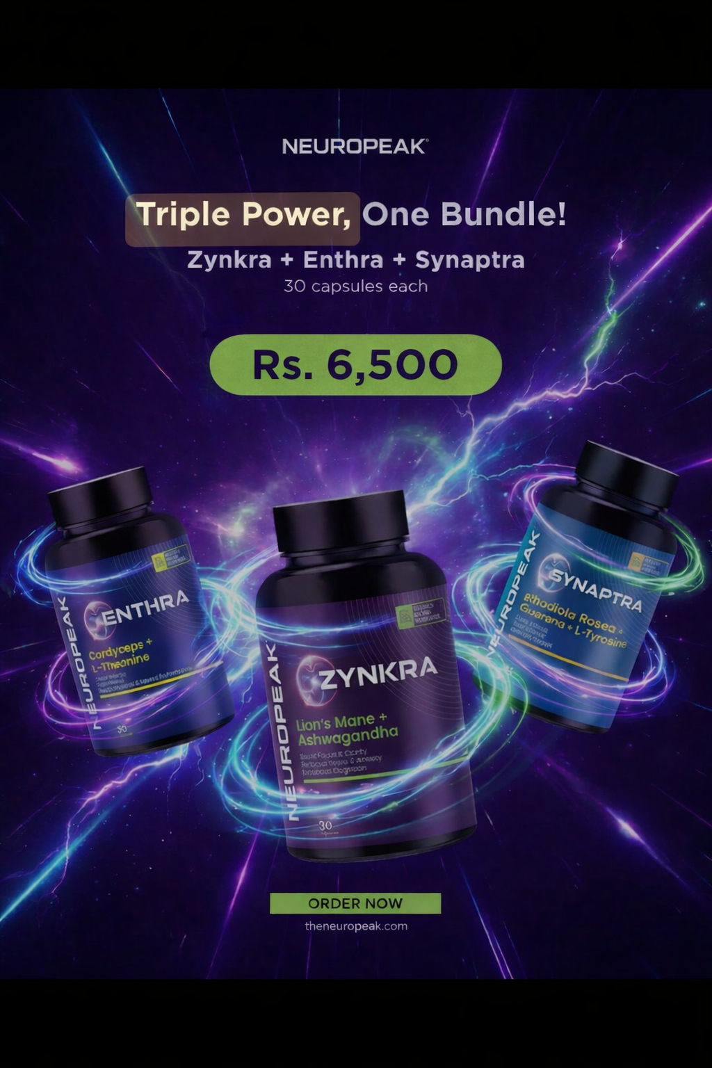 Triple Power, One Bundle (Zynkra + Synaptra + Enthra) 30 Capsules